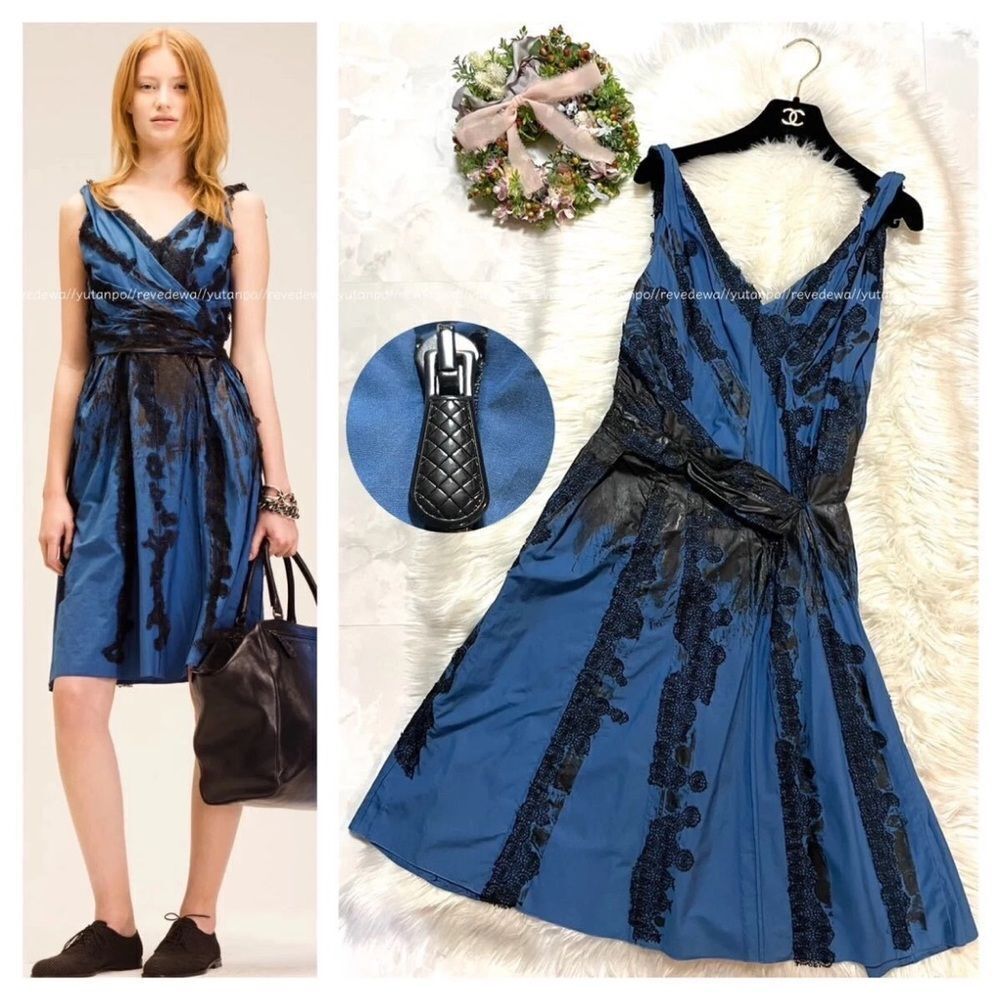 Bottega Veneta Elegant Blue Lace detailed Dress, US4, IT40